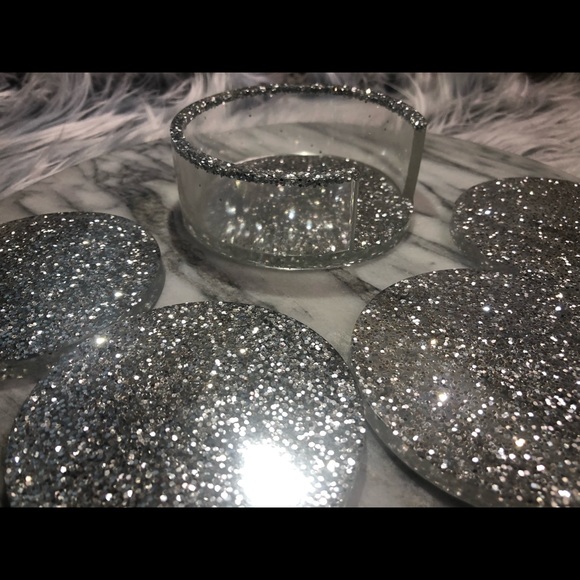 Discounted Silver Glitter Coaster Set of 4 WITHOUT Matching Holder - Picture 4 of 15